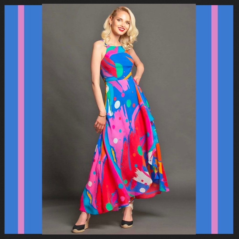 NWT size 8 Eva Franco Jenne Dress MIAMI Vibes Vibrant & colorful